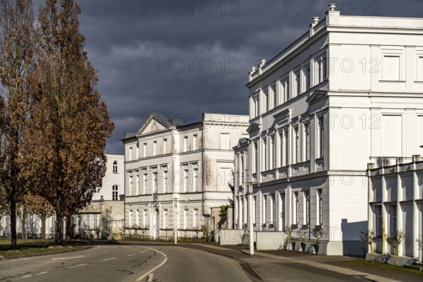White classicist building at the Circus in Putbus, Island of Ruegen, Mecklenburg-Vorpommern, Germany, Europe