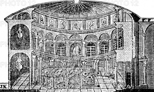 View of the Holy Sepulchre of Jesus Christ, Church of the Holy Sepulchre, basilica of the 4th century, woodcut, historical illustration, Christoph Schmid's Biblical History, The Desecration of Palestine, supplementary volume 1836
