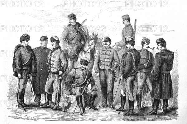 The Uniforms of the Army of Austria in 1869, Hussars and Officers, Historic, digitally restored reproduction of an original 19th century pattern, exact original date unknown