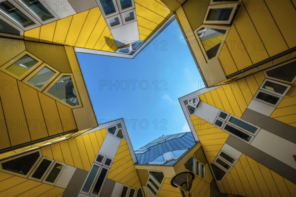 ROTTERDAM, NETHERLANDS, MAY 11, 2017: Cube houses, innovative cube-shaped houses designed by architect Piet Blom with idea to optimize space in Rotterdam, Netherlands now became a tourist attraction