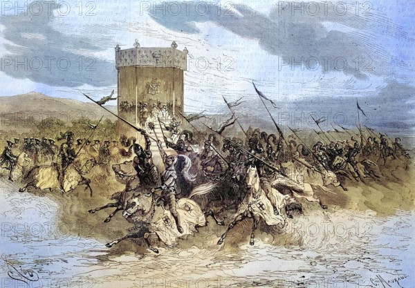Knights' Tournament in the Park of the Castle in Marseille on the Occasion of a Charity Event, 1869, France, Historical, digitally restored reproduction of a 19th century original, Europe
