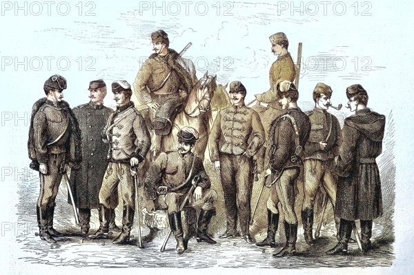 The Uniforms of the Army of Austria in 1869, Hussars and Officers, Historic, digitally restored reproduction of an original 19th century pattern, exact original date unknown