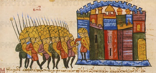 Simeon the Great conquers Adrianople in 914, Simeon I. also Simeon the Great, 864 -27 May 927, was Knjaz from 893 to 913 and Tsar of the Bulgarian Empire from 913 to 927, Historic, digitally restored reproduction of an original from the period, exact original date not known