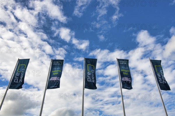 Flags, banners, logo, lettering, PreZero Arena, Sinsheim, Baden-Württemberg, Germany, Europe