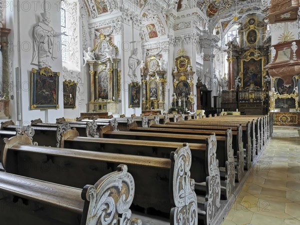 Interior of the collegiate church of Speinshart Monastery, abbey of the Premonstratensian Order, Neustadt an der Waldnaab district, Upper Palatinate, Bavaria, Germany, Europe