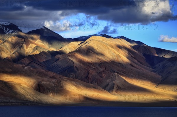 Himalayan lake Tso Moriri on sunset, Korzok, Ladakh, India, Asia