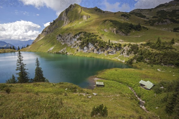 Seealpsee, and Seeköpfel, Allgäu Alps, near Nebelhorn, Oberstdorf, Oberallgäu, Allgäu, Bavaria, Germany, Europe