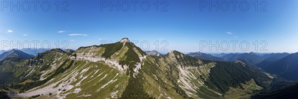 Drone shot, mountain landscape, Gruberhorn with Regenspitz and Gruberalm, Osterhorngruppe, Salzkammergut, Land Salzburg, Austria, Europe
