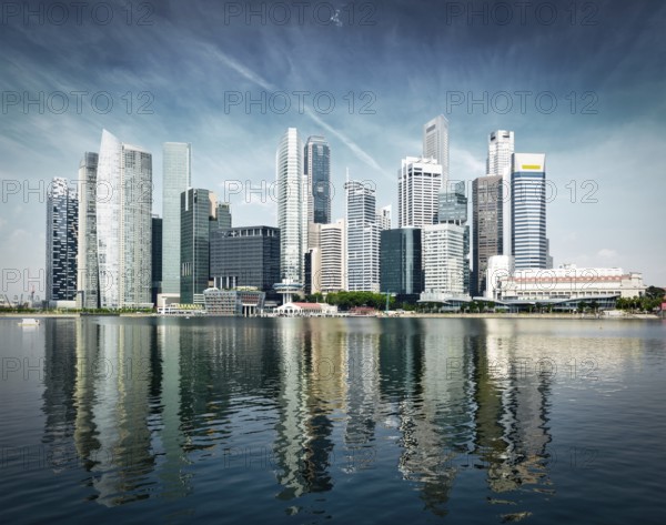 Singapore city skyline of business district downtown in daytime. Vintage retro effect filtered image