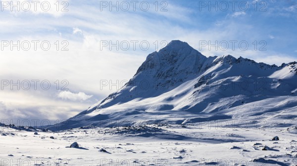 Snow-covered peak of Haafiall Mountain, near Akureyri, Northern Iceland Eyestra, Iceland, Europe