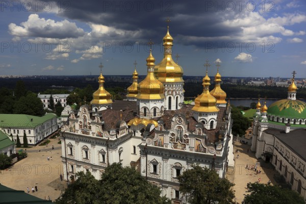 View of the Uspensky Cathedral and the monastery complex of the Kiev Cave Monastery, Holy Mary of the Assumption Monastery, Pecherskaya Lavra, Kiev, Ukraine from the bell tower