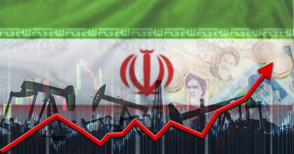 Oil industry with iran flag on financial graph. Iranian oil production on economic graph