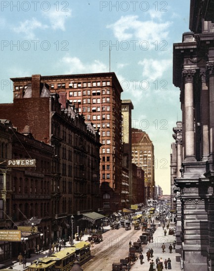 Randolph Street East, seen from La Salle, Chicago, United States, 1890, Historic, digitally restored reproduction from a 19th century original Randolph Street East, seen from La Salle, United States, Historic, digitally restored reproduction from a 19th century original, North America