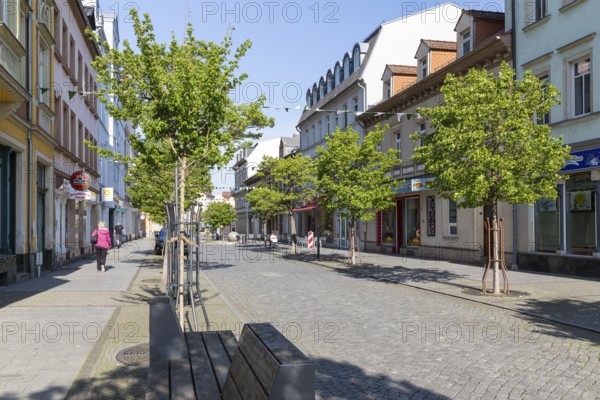 Pedestrian zone Hauptstraße in the city centre of Riesa, Saxony, Germany, Europe