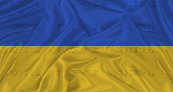 Ukrainian flag with fabric texture. Realistic flag of Ukraine waving