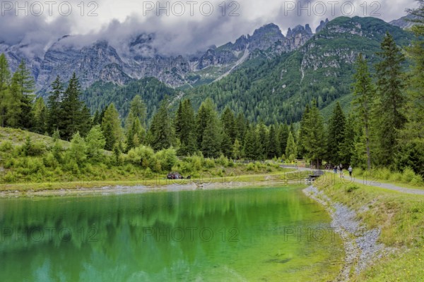 Panoramic lake, mountain lake, Stubai Alps near Telfes and Fulpmes, high mountains of the Alps, weather mood, cloud mood, Tyrol, Austria, Europe