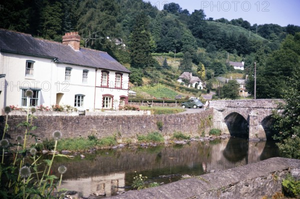 Dulverton village in Exmoor National Park, Somerset, England, 1967 Bridge over the River Barle