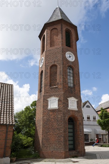 Bell tower, brick building, Mittelstraße, Wyk, Föhr, North Sea island, North Frisia, Schleswig-Holstein, Germany, Europe