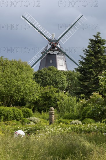 Historic windmill, Park an der Mühle, Wyk, Föhr, North Sea island, North Frisia, Schleswig-Holstein, Germany, Europe