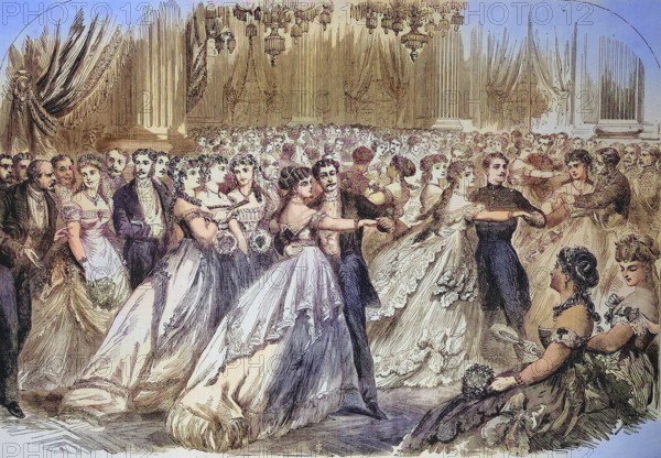 The First Ball at the Town Hall on 16 January 1869, New Year's Reception, Paris, France, Historic, digitally restored reproduction of a 19th century original, exact original date unknown, Europe