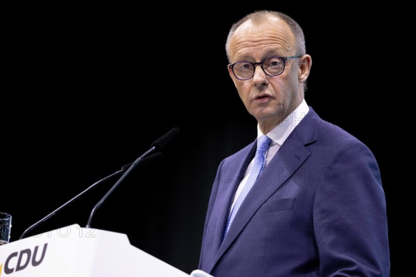 Berlin, Germany, 6 May 2024: Friedrich Merz, Chairman of the Christian Democratic Union of Germany (CDU), speaks during the CDU Germany 2024 party conference, Europe