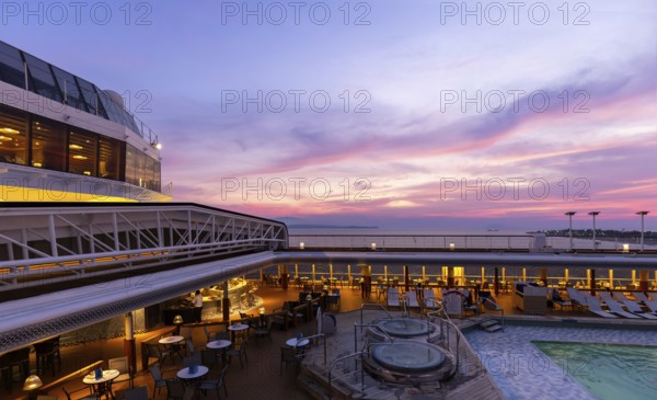 Cruise ship at sunset on vacation around Caribbean islands and Panama Canal in Central America