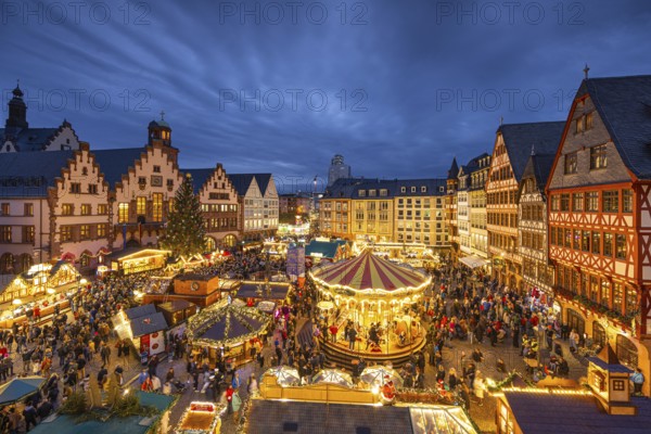 The Frankfurt Christmas Market was officially opened on 25 November 2024 with the switching on of the lights on the Florian Christmas tree, a 26-metre-high spruce from Lower Franconia. The Christmas market will be open until 22 December from Monday to Saturday from 10:00 a.m. to 9:00 p.m. and on Sundays from 11:00 a.m. Frankfurt am Main, Römerberg, Hesse, Germany, Europe