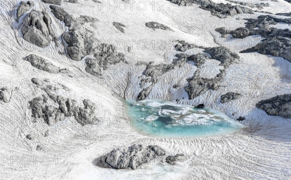 Mountain lake, snow remains, high alpine landscape, Übergossene Alm, Berchtesgaden Alps, Salzburger Land, Austria, Europe