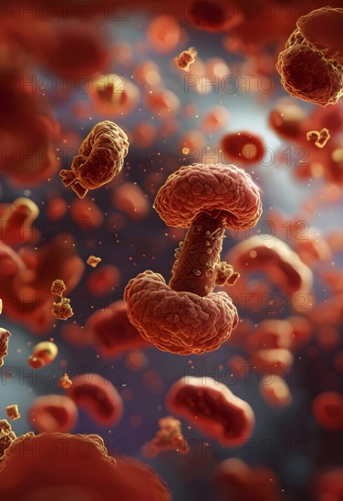 Three dimensional render of a tuberculosis bacteria in an organism, AI generated