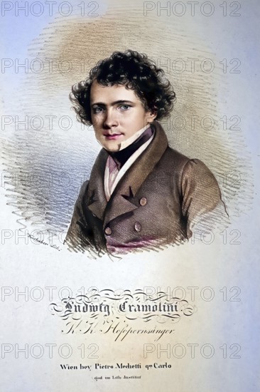 Ludwig Joseph Cramolini, actually Ludwig Joseph Kramolin (20 March 1805 in Vienna, Austrian Empire - 28 October 1884 in Darmstadt) was an Austrian opera singer (tenor) and director, Historic, digitally restored reproduction from a 19th century original, Record date not stated