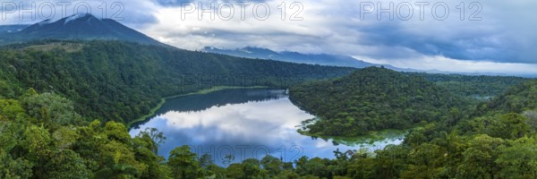 Aerial view, panorama, lake and rainforest, Laguna Hule, Alajuela province, Costa Rica, Central America