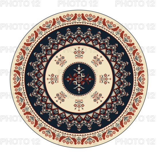 Traditional Polish embroidery round symbol, vector template. Isolated objects over white background