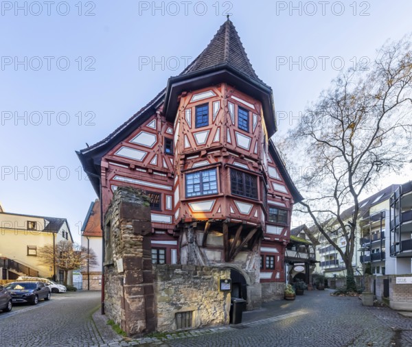 Klösterle in Bad Cannstatt. Built in 1463, the half-timbered building is the oldest residential building in the greater Stuttgart area. For a time it was a beguinage, but today the half-timbered house is home to a traditional wine tavern and the city museum. Bad Cannstatt, Stuttgart, Baden-Württemberg, Germany, Europe