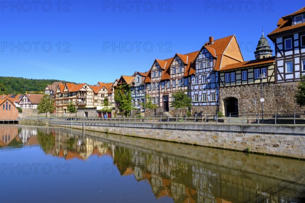 Half-timbered houses on the River Fulda, German Half-Timbered Houses Route, Hannoversch Münden, Hann. Münden, Lower Saxony, Germany, Europe