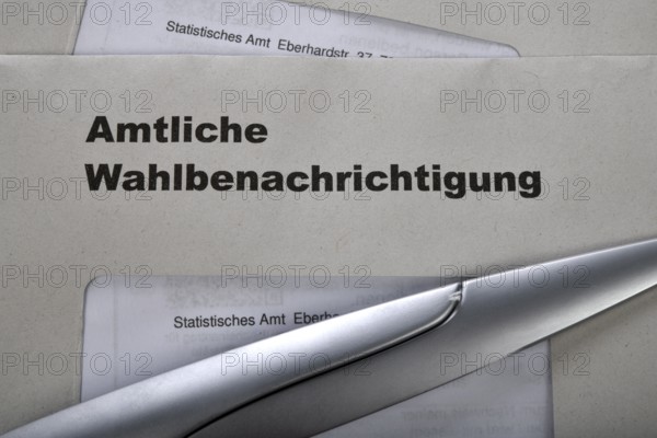 Official election notification for the Bundestag election on 23 February 2025 in the Federal Republic of Germany, letter, documents, election documents, notification, letter opener, Statistisches Landesamt Stuttgart, Baden-Württemberg, Germany, Europe