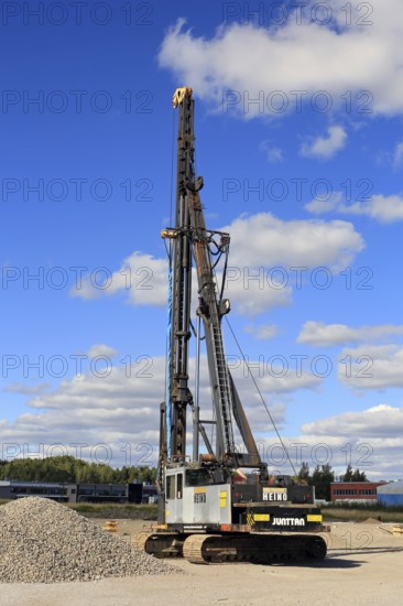 Junttan PM23J pile driving rig at construction site. Salo, Finland. September 10, 2022