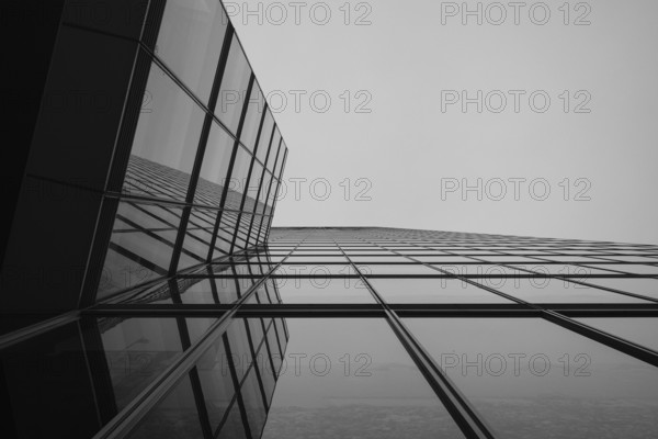 High-rise building in Mediapark Cologne, black and white, Cologne, Germany, Europe
