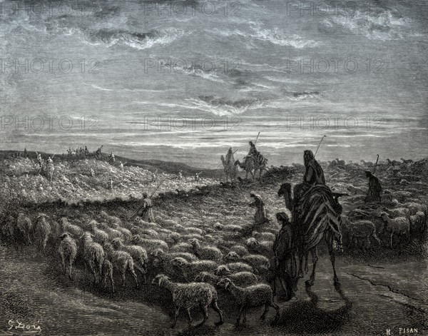 Abraham Goes to the Land of Canaan, Old Testament, woodcut by Gustave Doré