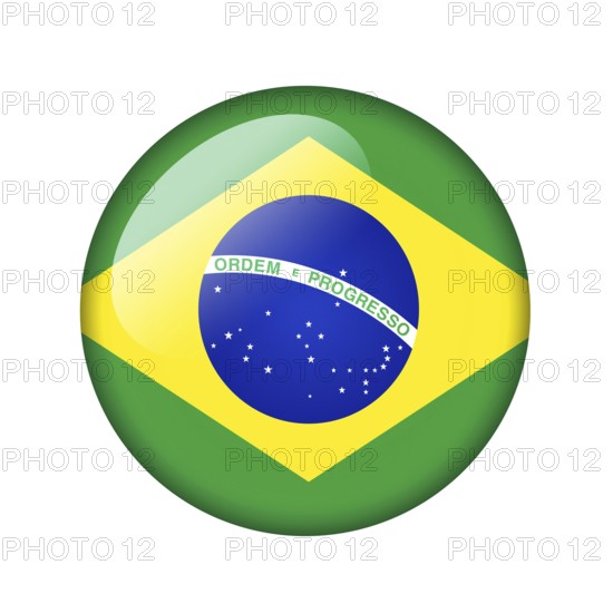 The Brazilian flag. Round glossy icon. Isolated on white background