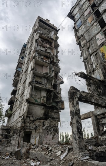 Destroyed and burned houses in the city Russia Ukraine war