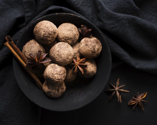 Top view delicious chocolate truffles ready be served