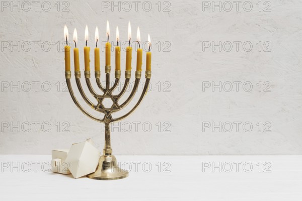 Hebrew menorah with candles burning. Resolution and high quality beautiful photo