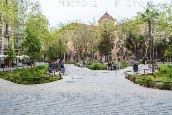 Superblock or Superilla in the Eixample neighbourhood, a highly restricted area of the city in Barcelona, Spain, Europe