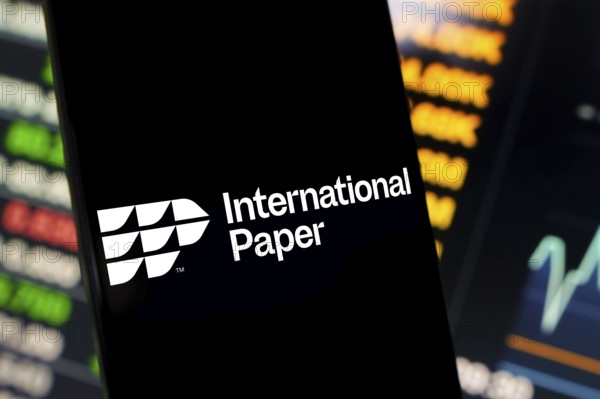 May 25, 2024, Brazil. In this photo illustration, the International Paper Company (IP) logo is displayed on a smartphone screen