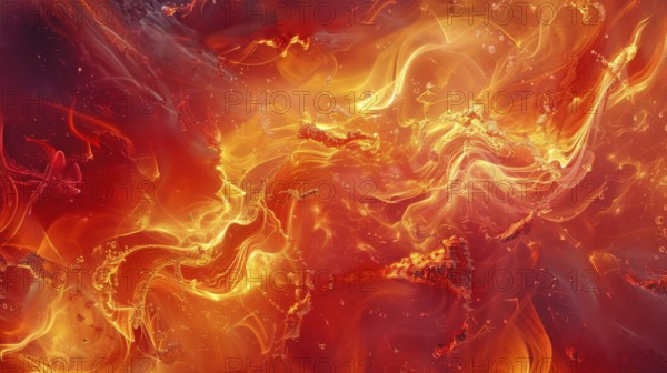 Chaotic swirls of fiery red, orange, and yellow creating a vibrant and intense visual effect, AI generated