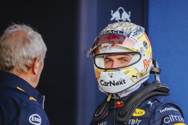 MELBOURNE, AUSTRALIA, APRIL 8: Helmut Marko and Max Verstappen of Red Bull Racing before first practice at the 2022 Australian Formula 1 Grand Prix on 8th April 2022