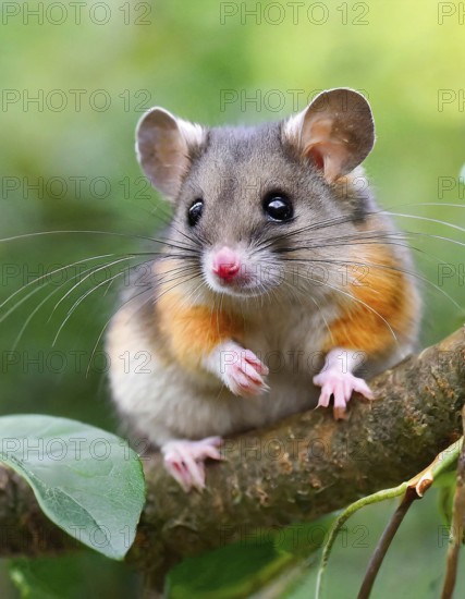 AI generated, A small dormouse is looking for food, (Glis glis)