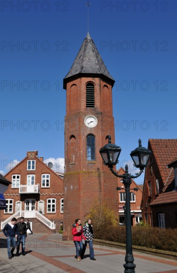 Bell tower, brick building, Mittelstraße, Wyk, Föhr, Schleswig-Holstein, Germany, Europe