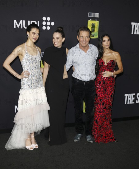 Margaret Qualley, Coralie Fargeat, Dennis Quaid and Demi Moore at the Los Angeles premiere of 'The Substance' held at the DGA Theater in Hollywood, USA on September 16, 2024., Los Angeles, California, USA, North America