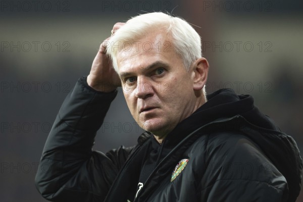 LUBIN, POLAND - NOVEMBER 4, 2024: Football match Polish PKO Ekstraklasa between KGHM Zaglebie Lubin vs Slask Wroclaw 3:0. Jacek Magiera head coach of Slask.
